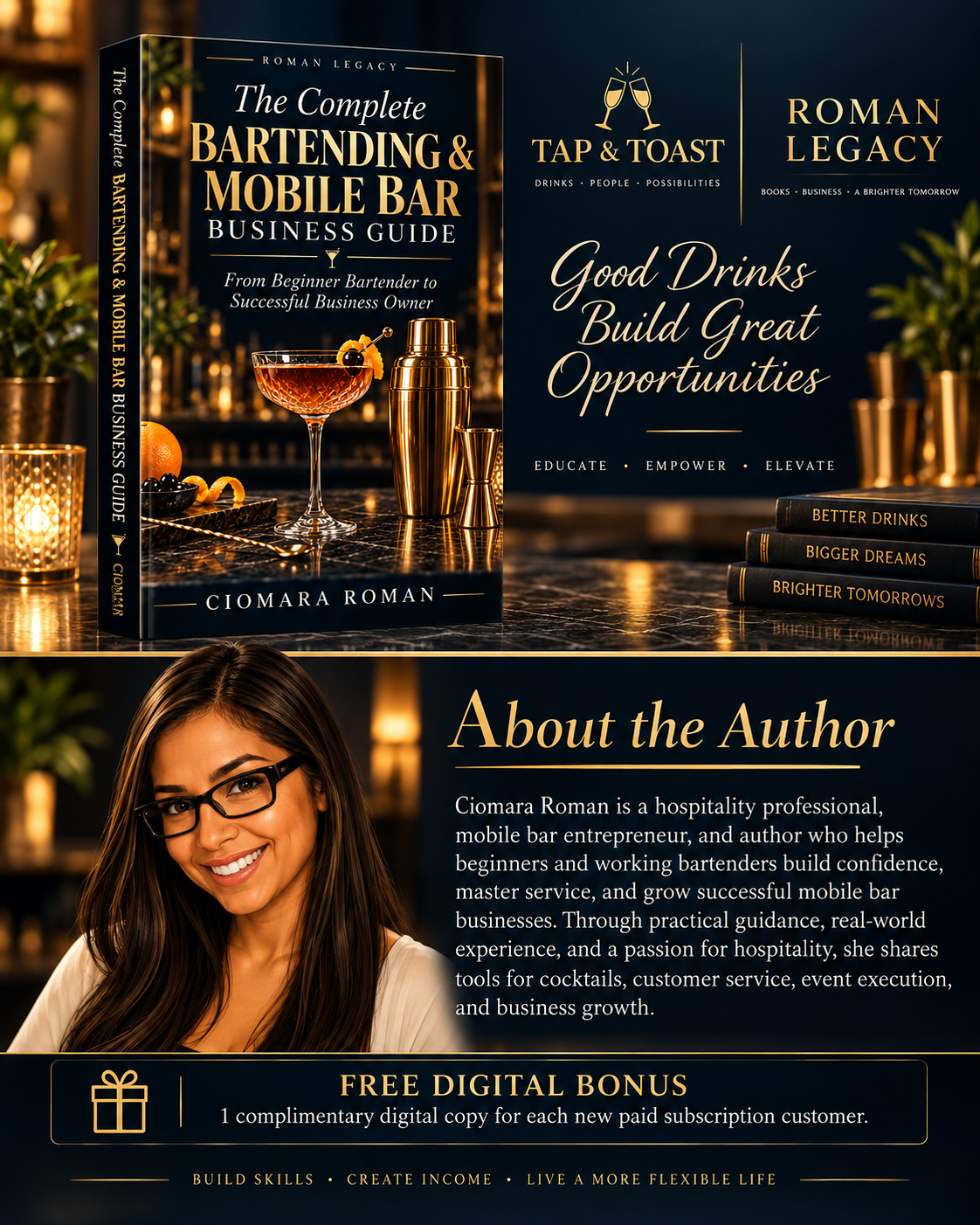 Original book artwork for The Complete Bartending & Mobile Bar Business Guide: From Beginner Bartender to Successful Business Owner by Ciomara Roman
